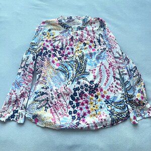 Talbots Blouse Womens Large Floral Popover Cotton Ruffle Collar Neck